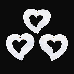 Морская Ракушка Природные подвески оболочки пресноводных, полые прелести сердца, цвет морской раковины, 46.5~47x46x2.5~4 мм, отверстие : 2 мм