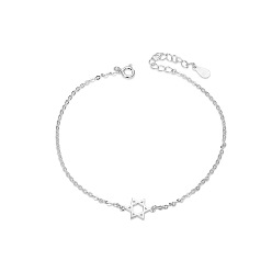 Platinum Wishing Rhodium Plated 925 Sterling Silver Anklet, with Hexagram, Platinum, 200mm