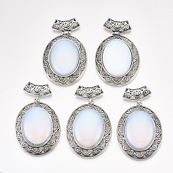 Opalite Opalite Big Pendants, with Alloy Findings, Oval, Antique Silver, 60x46x15mm, Hole: 8x5mm