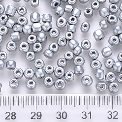 Silver 6/0 Baking Paint Glass Round Seed Beads, Silver, 4~5x3~4mm, Hole: 1~2mm, about 4500pcs/pound