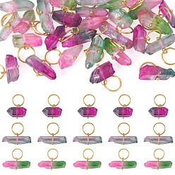 Mixed Color 30Pcs 3 Colors Electroplated Natural Quartz Crystal Pendants, Nuggets Charms with Brass Jump Rings, Golden, Mixed Color, 18~20mm, 10pcs/color