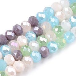Разноцветный Стеклянные бусины с гальваническим покрытием , граненый(32 граненый), рондель, красочный, 5.5~6x5 мм, отверстие : 1 мм, около 87~89 шт / нитка, 16.93'~17.16' (43~44 см)