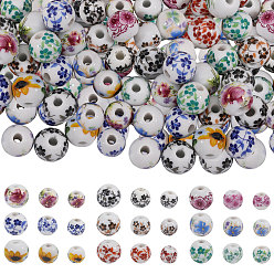 (52) Непрозрачная лаванда 108 шт. 27 стили напечатанные фарфоровые бусины ручной работы, круглые с цветочным узором, разноцветные, 8~12x7~11 мм, отверстие : 3 мм, 4 шт / стиль