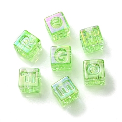 Лайм УФ-покрытие радужными переливающимися акриловыми бусинами, квадратный, желто-зеленые, 12x12x12 мм, отверстие : 7 мм
