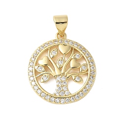 Настоящее золото 18K Латунные микро проложить кубического циркония подвески, без кадмия и без свинца, круглые с деревом, реальный 18 k позолоченный, 20x18x2.5 мм, отверстие : 3.5x5 мм