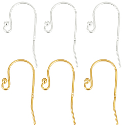 Golden & Silver 2 Colors 925 Sterling Silver Earring Hooks, Shepherd's Hook Ear Wire, with 925 Stamp, Golden & Silver, 20~21.5x11x1.5mm, 21 Gauge, Pin: 0.7mm, 5 Pairs/color, 10 Pair/box