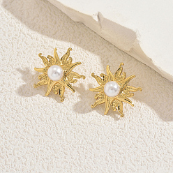 Золотой Серьги-гвоздики из нержавеющей стали в форме цветка, с имитацией жемчуга, золотые, 26x26 мм