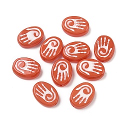 Помидор Выпечка окрашенные стеклянные бусины, Овальный с ладонь, с эмалью, помидор, 19.5~20x14.5x5.5~6.5 мм, отверстие : 1.5 мм