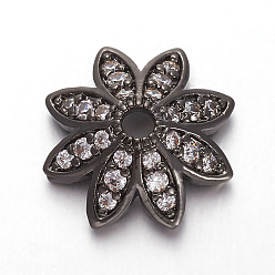 Черный Цвет Металла Латунь микро проложить кубический цирконий шарик, 8-лепесток, цветок, прозрачные, металлический черный , 12x12x4 мм, отверстие : 1.8 мм