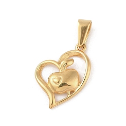 Золотой Вакуумное покрытие pvd 304 подвески из нержавеющей стали, сердце с яблочным шармом, золотые, 21.5x16x3.5 мм, отверстие : 6x3 мм