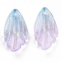 Flieder Transparente Glas-Anhänger, mit Goldfolie, petaline, Flieder, 18x10x3 mm, Bohrung: 1.2 mm