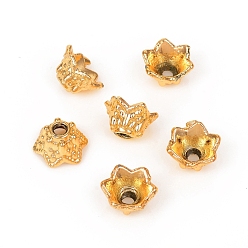 Golden Alloy Bead Caps, Long-Lasting Plated, 6-Petal, Golden, 9x5mm, Hole: 2mm