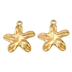 Real 18K Gold Plated 304 Stainless Steel Pendants, Starfish Charms, Ion Plating(IP), Real 18K Gold Plated, 18x18x2.5mm, Hole: 1.6mm