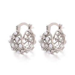 Платина Серьги-кольца из латуни с покрытием из АБС-пластика и имитацией жемчуга, без свинца и без кадмия, долговечный, платина, 21.5x13.5x19.5 мм