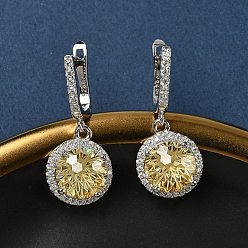 Желтый 925 стерлингового серебра микро проложить кубического циркония серьги обруча, плоско-круглые, платина, желтые, 31x13 мм