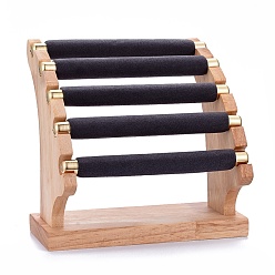 Gray 5-Tier Microfiber Cloth Bar Finger Ring Holder Stand, Wood Display Organizer for Jewelry, Gray, 18.6x19.6x16.5cm