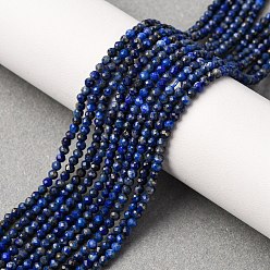 Ляпис-Лазурь Нитки бусины из натурального ляписа-лазури, граненые, круглые, 2 мм, отверстие : 0.6~0.8 мм, около 163 шт / нитка, 38 см