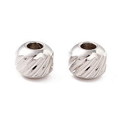 Нержавеющая Сталь Цвет Устойчивы к потускнению 201 бусины из нержавеющей стали, круглый с саржевым узором, цвет нержавеющей стали, 4x3.5 мм, отверстие : 1.5 мм