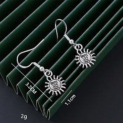 Солнце Серьги-подвески из латуни и сплава, античное серебро, солнце, 32x11 мм