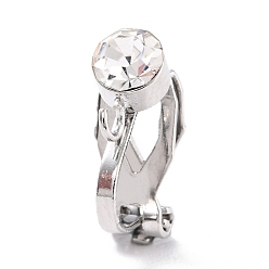 Платина Латунные серьги с клипсами, с кристально горный хрусталь, с петлей, платина, 7.5x15x6 мм, отверстие : 1.5 мм