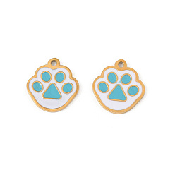 Светло-Синий 304 из нержавеющей стали шармы эмали, вакуумное покрытие pvd, амулет с принтом кошачьей лапы, реальный 18 k позолоченный, голубой, 11x11x1 мм, отверстие : 1 мм