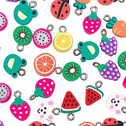 Mixed Color Handmade Polymer Clay Pendants, with Iron Loops, Imitation Food & Animal, Mixed Shapes, Platinum, Mixed Color, 130x100x22mm, 180pcs/box