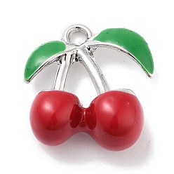 Платина Стойки обшивки сплава эмали подвески, без свинца, без кадмии и без никеля, вишневое очарование, платина, 15x14.5x7 мм, отверстие : 1.6 мм