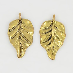 Античное Золото Сплавочные подвески тибетского стиля, лист, без свинца и без кадмия, античное золото , 30x18x2 мм, отверстие : 1.6 мм