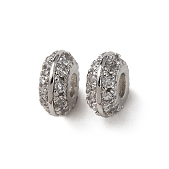 Платина Латунные микропаве из прозрачного кубического циркония, долговечный, стойки покрытие, рондель, платина, 6x3 мм, отверстие : 1.8 мм