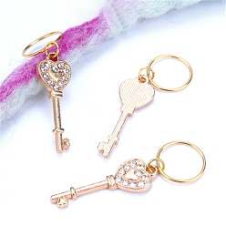 Key Бусины из дредов из сплава со стразами, плетение подвески для волос украшения зажимы, ключ, 11x32x2 мм