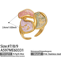 Colorful 316L Surgical Stainless Steel Enamel Finger Rings for Women, Flower, Golden, Colorful, US Size 7(17.3mm)
