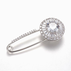 Платина Латунная микропроницаемая кубическая циркониевая броня, плоско-круглые, прозрачные, платина, 58x24 мм , штифт: 1.5 мм