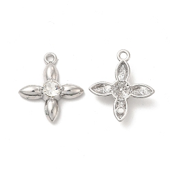 Clear Glass Flower Pendants, with Platinum Alloy Finding, Long-Lasting Plated, Cadmium Free & Lead Free, Clear, 23x20x5mm, Hole: 1.8mm