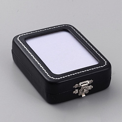 Black PU Leather Loose Diamond Display Boxes with Sponge Inside, Glass Visible Window Small Jewelry Storage Case, Black, Rectangle, 5.7x5.7x2.4cm