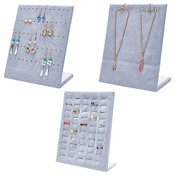 Светло-серый 3 шт. 3 стили бархатные подставки для колец, ожерелий и сережек, дисплей ювелирных изделий стойки, l-образный, прямоугольные, с имитацией жемчужных головок, светло-серый, 19.5~20x9.8~10.5x24.2~25.3 см, 1 шт / стиль