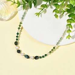 Vert Colliers de perles composées de pierres précieuses mélangées et de perles d'eau douce naturelles, or, verte, 20.28 pouce (51.5 cm)