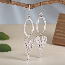 Серебро Сплав мотаться серьги, сердце с наггетсами, серебряные, 60 мм