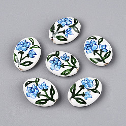 Васильковый Фарфоровые бусины ручной работы, пастельный фарфор, овальный и цветок, васильковый, 21~22x16~17x6~7 мм, отверстие : 1.5~1.8 мм