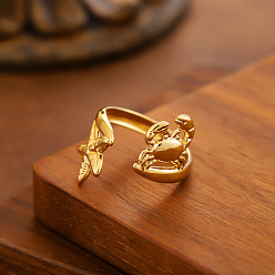 Краб 304 открытые кольца-манжеты из нержавеющей стали для женщин, золотые, краб, внутренний диаметр: 15~20 мм