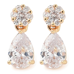 Champagne Gold Серьги-гвоздики из латуни с кубическим цирконием, слеза, долговечный, шампанское золото, 18x7.5 мм
