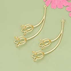 Настоящее золото 18K Подвески из латуни с объемными цветами, без кадмия, без никеля и без свинца, реальный 18 k позолоченный, 51.5x17x9.5 мм, отверстие : 1 мм