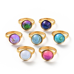 (52) Непрозрачная лаванда K9 стеклянное плоское круглое кольцо на палец, ионное покрытие (ip) 304 ювелирные изделия из нержавеющей стали для женщин, золотые, разноцветные, размер США 7 3/4 (17.9 мм), кольцо поверхность: 14x7mm