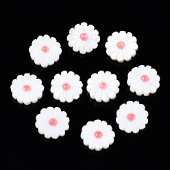 Licht Korallen Natürlichen Süßwasser-Muschelperlen, mit Emaille, Blume, Licht Korallen, 12~13x3~4 mm, Bohrung: 0.9 mm