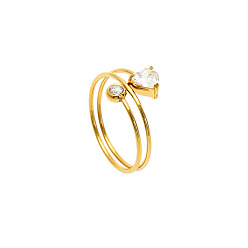 Claro 304 Brazalete abierto de acero inoxidable con circonitas cúbicas engastadas, corazón, dorado, Claro, tamaño de EE. UU. 7 1/4 (17.5 mm)