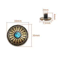 Цветок Декоративные пуговицы из сплава, с синтетическими бирюзовый, цветок, 3 см