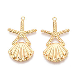 Shell Shape Латунные подвески, долговечный, без никеля , реальный 18 k позолоченный, формы раковины, 38x22.5x3 мм, отверстие : 2 мм