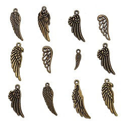 Antique Bronze Tibetan Style Alloy Wing Pendants, Antique Bronze, 24~56x9~21x1~2mm, Hole: 1.5~5x2~3mm, about 33pcs/97g