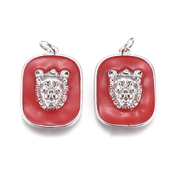 Красный Латунь эмаль подвески, с кольца прыжок из латуни, закругленный квадрат, красные, 23x16x4 мм, перемычки: внутренний диаметр 3 мм.