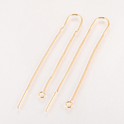 Real 18K Gold Plated Brass Stud Earring Findings, with Loop, Ear Threads, Nickel Free, Real 18K Gold Plated, 103mm, Hole: 2mm, Pin: 0.8mm
