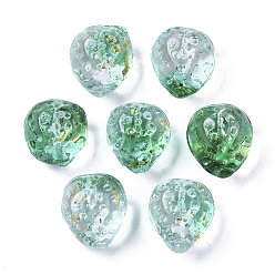 Aquamarin Transparente sprühlackierte Glasperlen, mit goldener Folie, Hälfte gebohrt, , Erdbeer-Form, Aquamarin, 13x11x10 mm, Bohrung: 1 mm